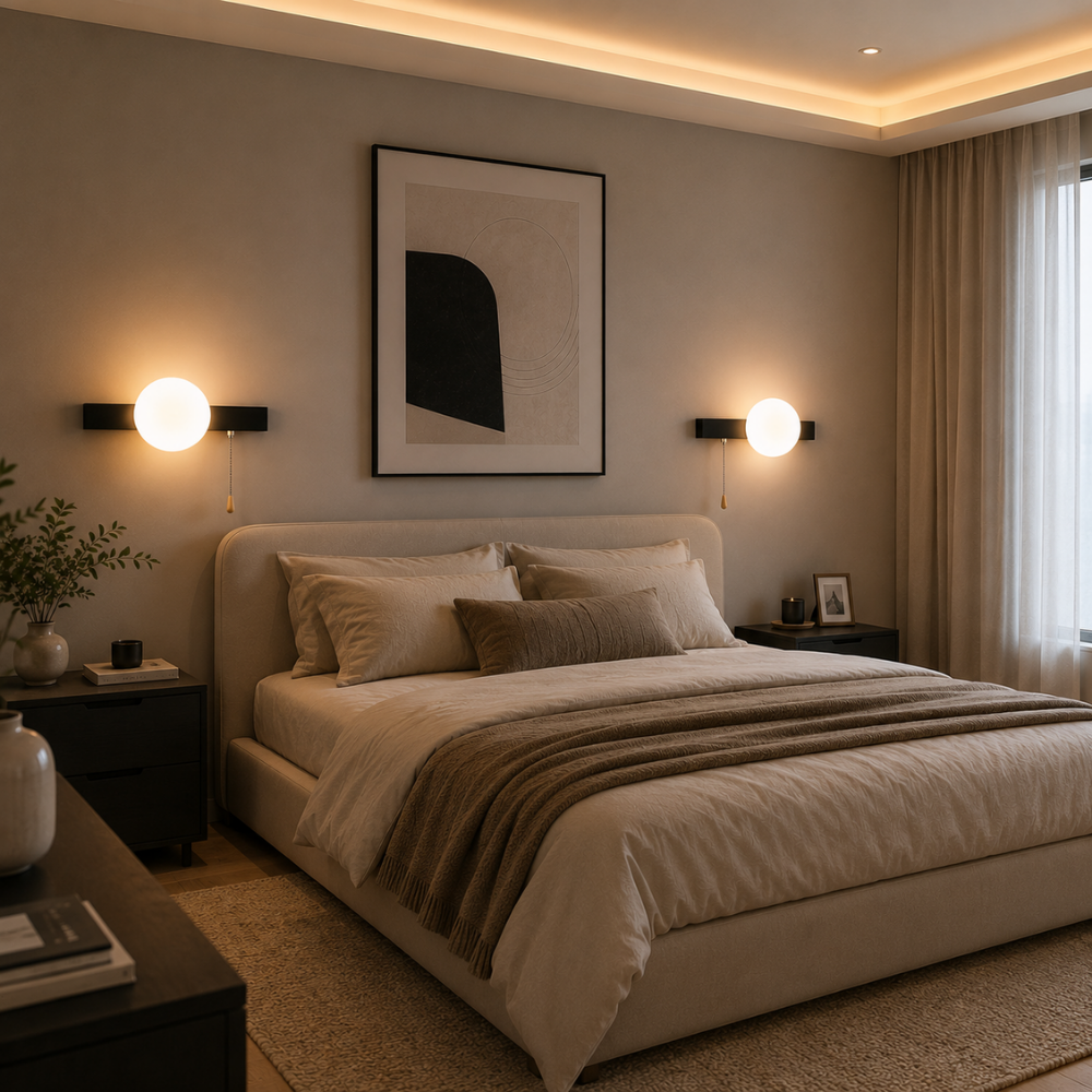 Nowoczesna minimalistyczna kinkietowa lampa kulista z przełącznikiem pociągowym