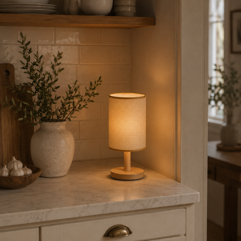 Nowoczesna minimalistyczna lampa stołowa z tkaniny