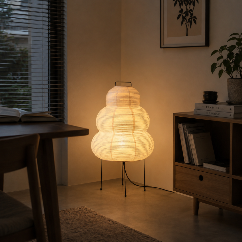 Nowoczesna lampa podłogowa z warstwowego papieru ryżowego