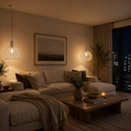 Elegancka drewniana lampa wisząca z listwami