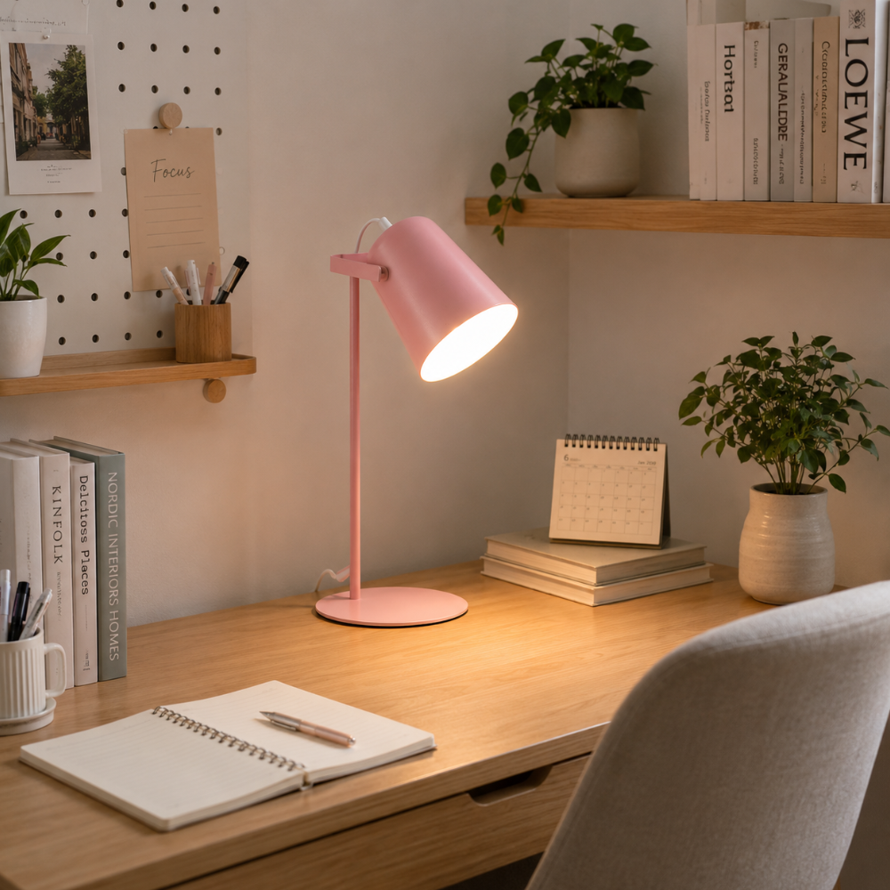 Nowoczesna skandynawska metalowa lampa biurkowa