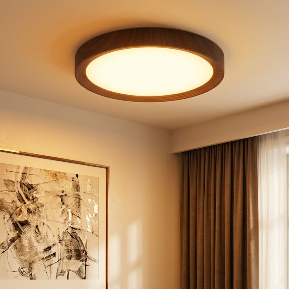 Lampa Sufitowa Drewniana Okrągła LED