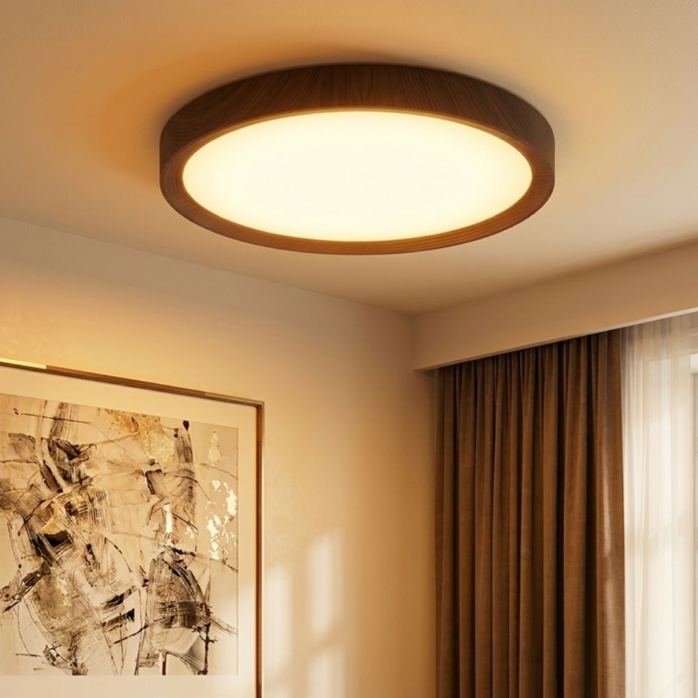Lampa Sufitowa Drewniana Okrągła LED
