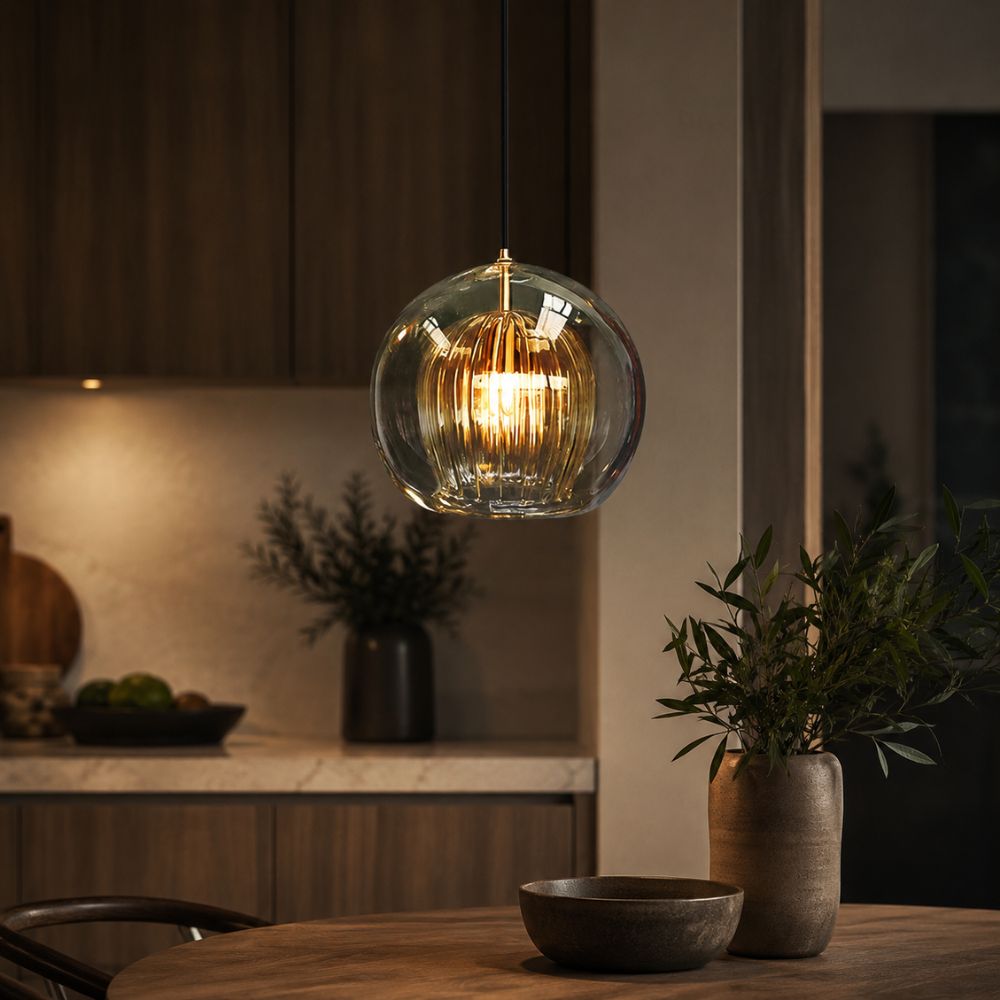 Lampa wisząca z ryflowanego szkła