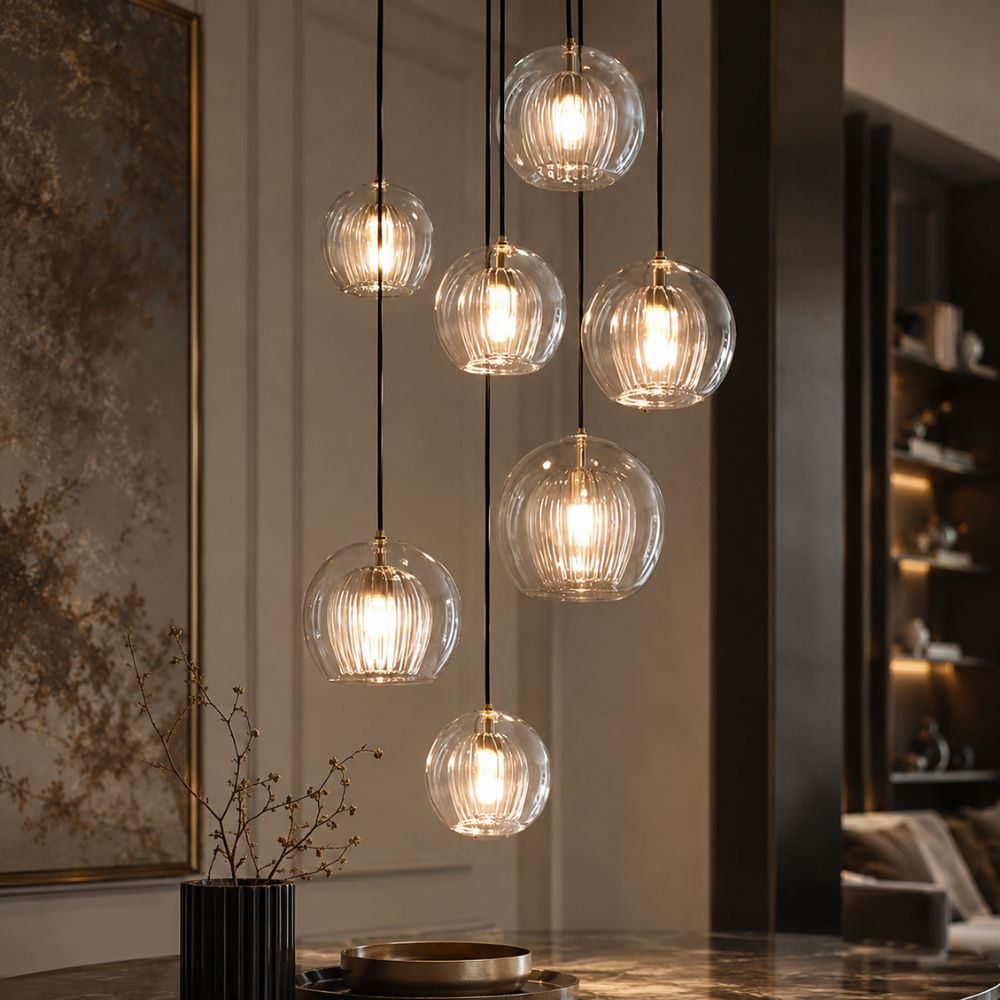 Lampa wisząca z ryflowanego szkła