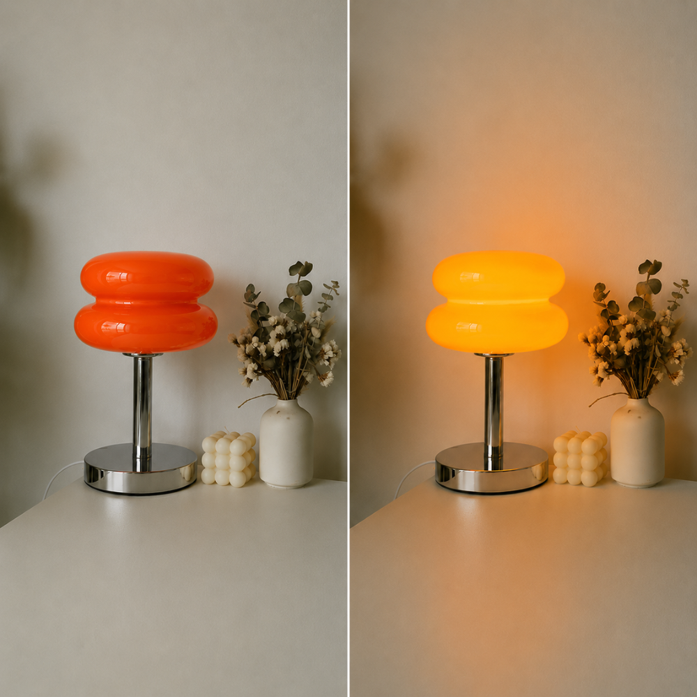 Szklana lampa stołowa Macaron – oświetlenie nastrojowe