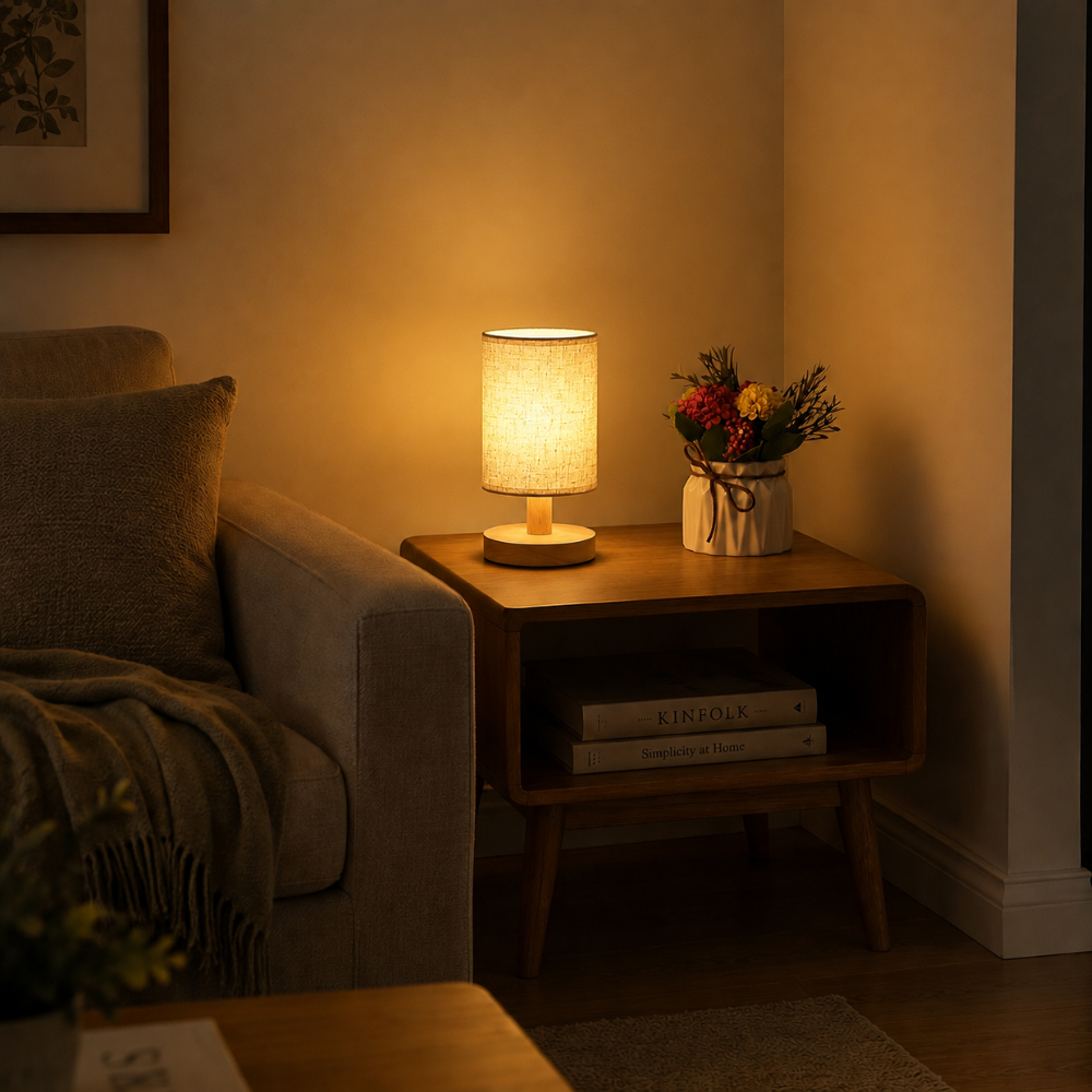 Nowoczesna minimalistyczna lampa stołowa z tkaniny