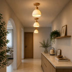 Lampa sufitowa z nordyckiego drewna i szklanych pasków