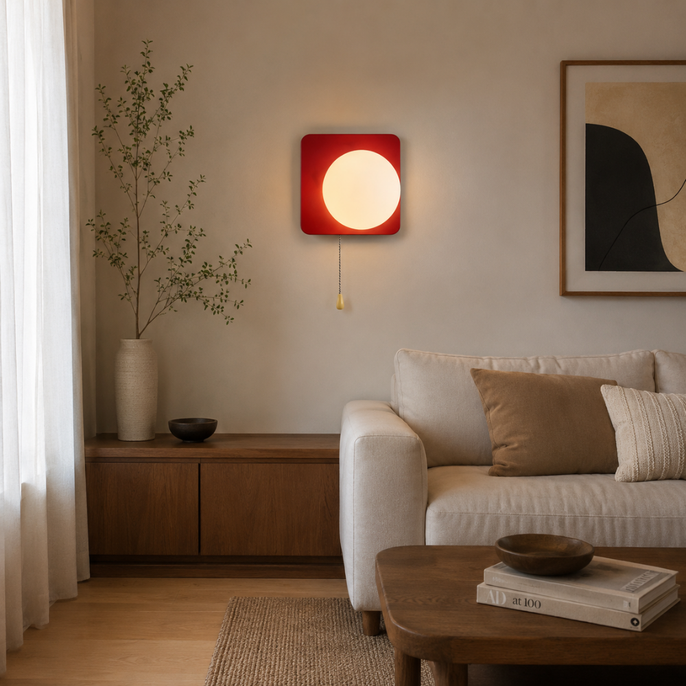 Nowoczesna minimalistyczna kinkietowa lampa kulista z przełącznikiem pociągowym