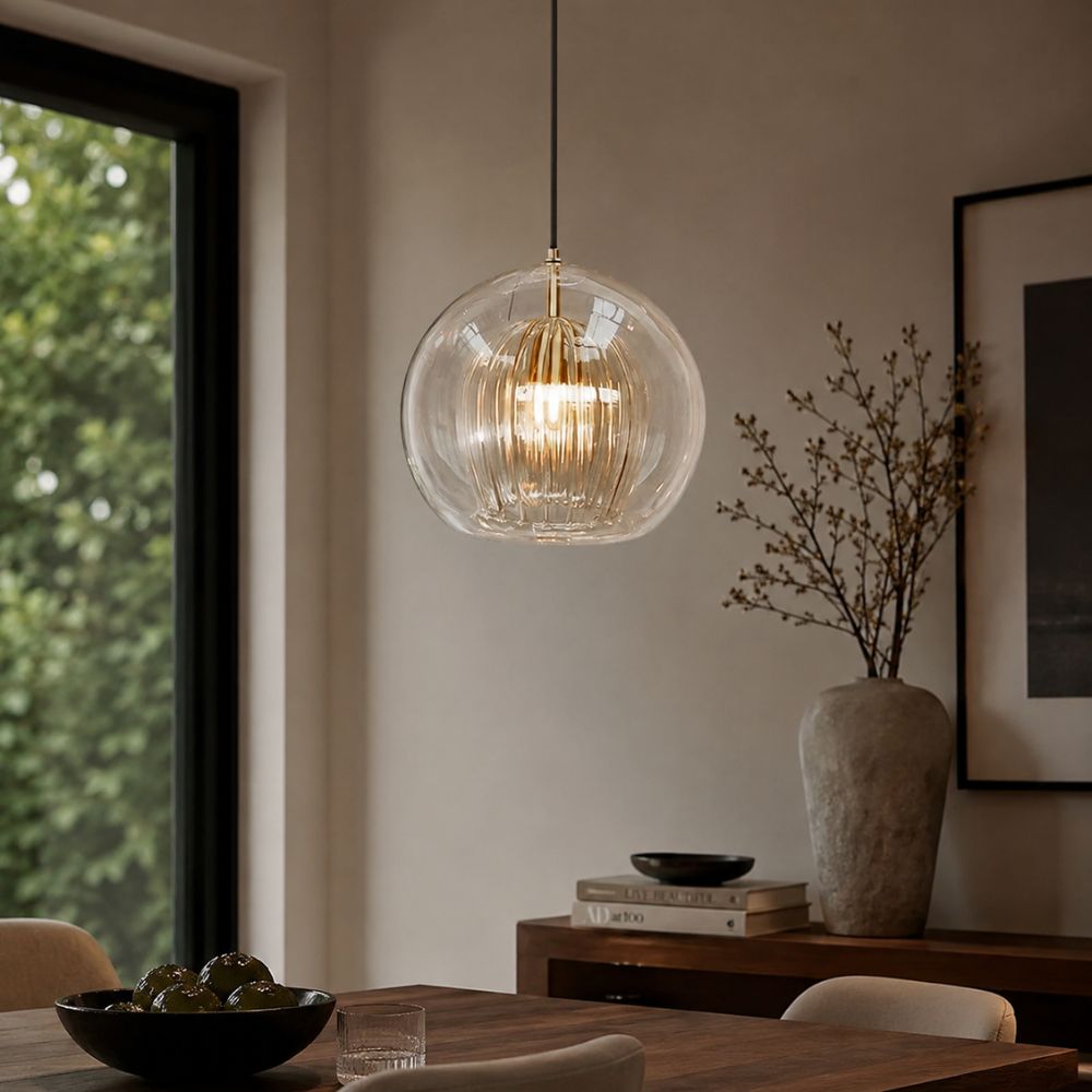 Lampa wisząca z ryflowanego szkła