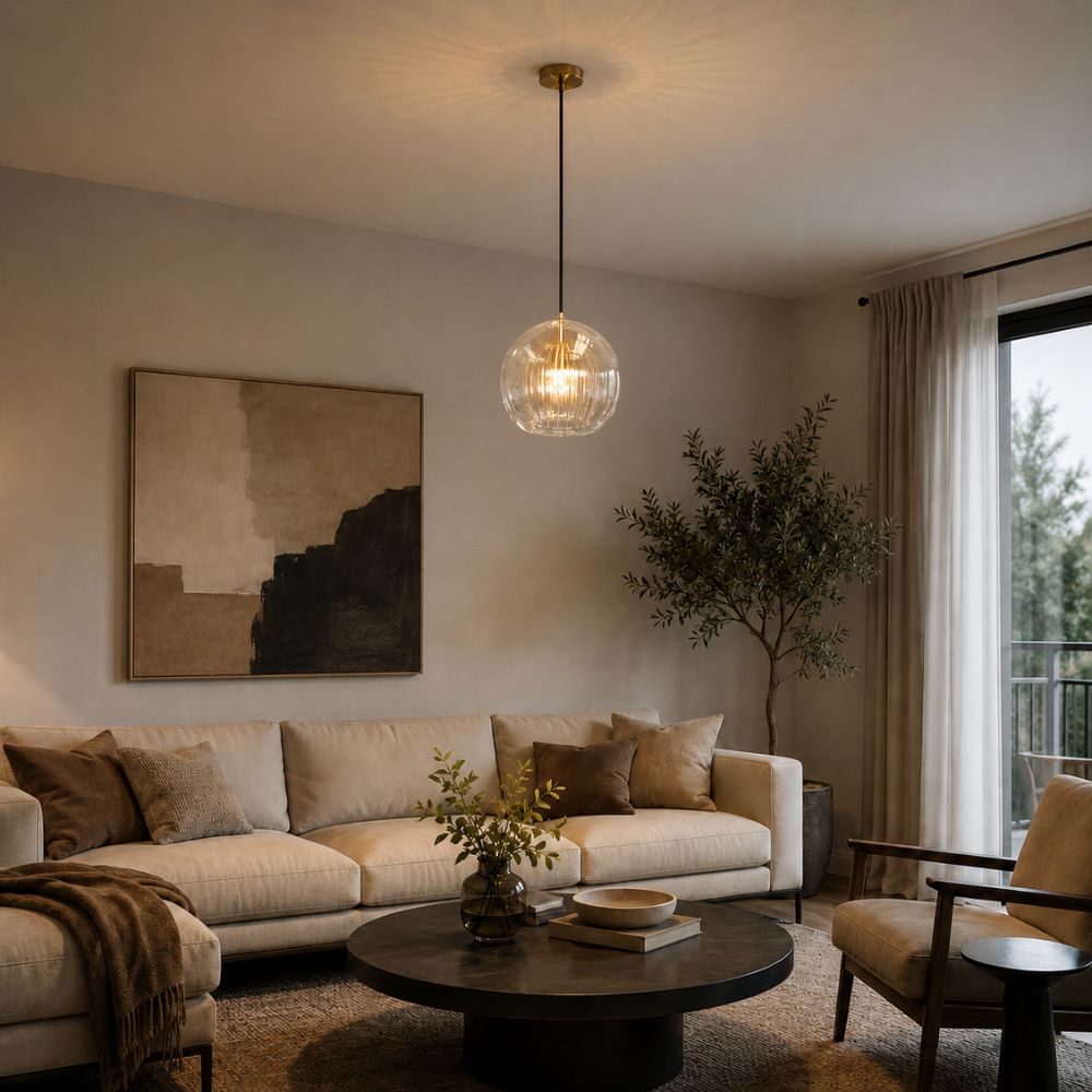 Lampa wisząca z ryflowanego szkła