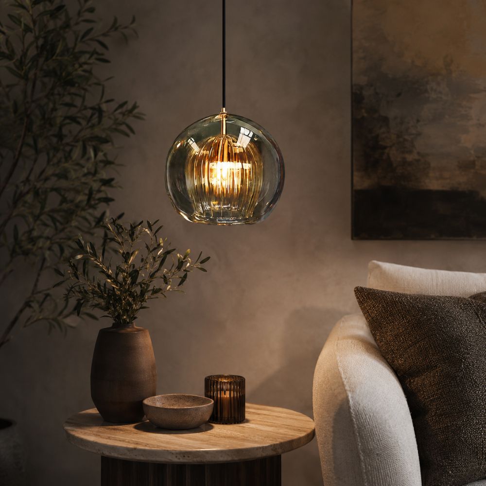 Lampa wisząca z ryflowanego szkła