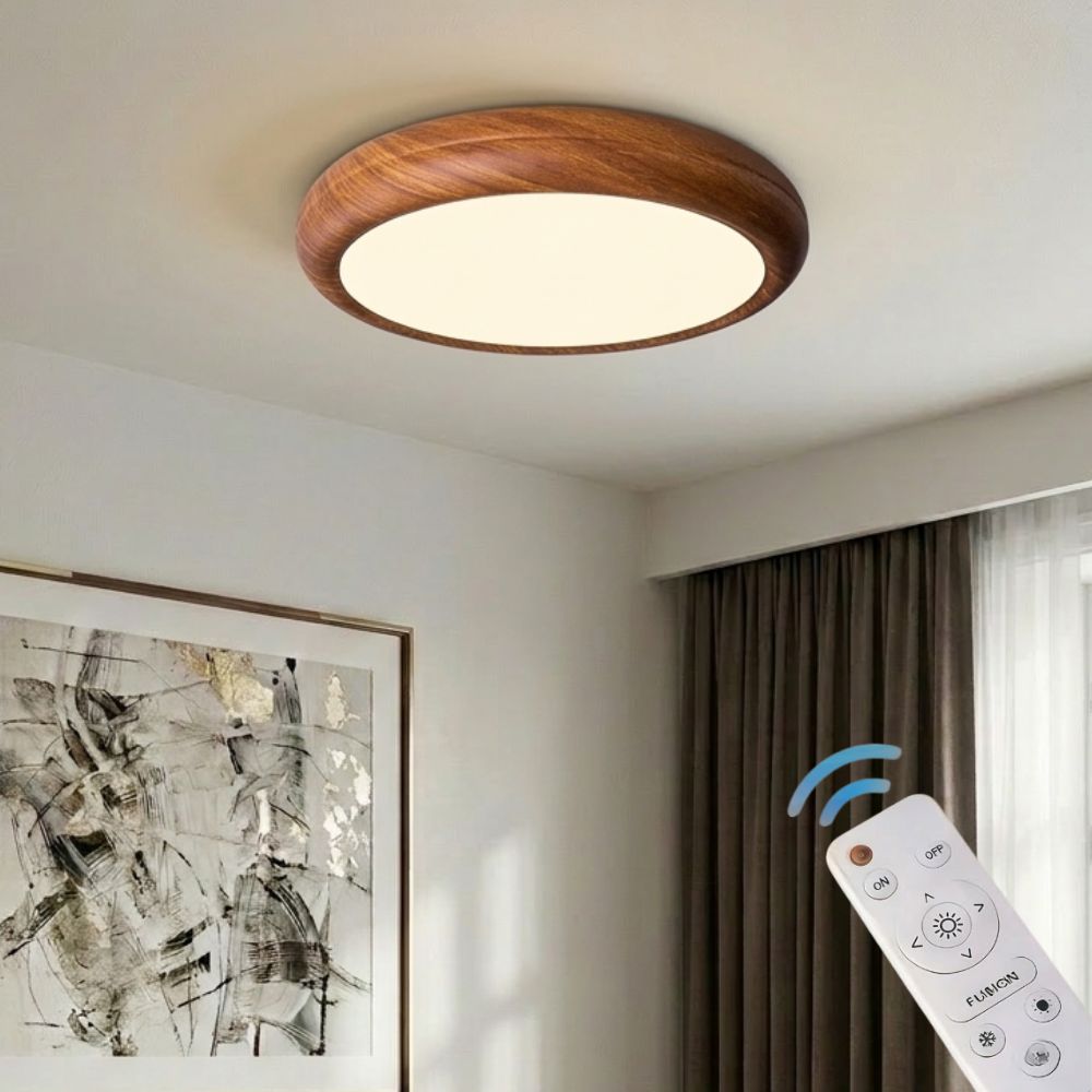 Lampa Sufitowa Drewniana Okrągła LED