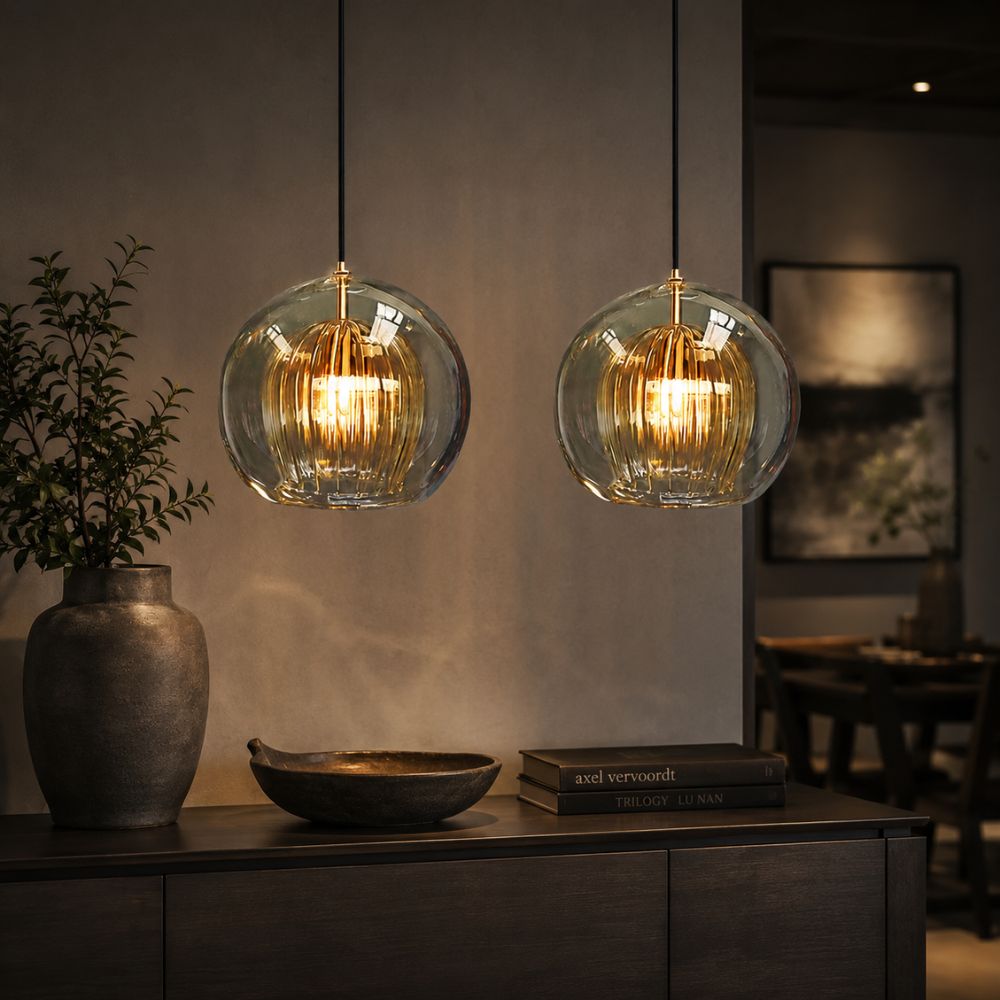 Lampa wisząca z ryflowanego szkła