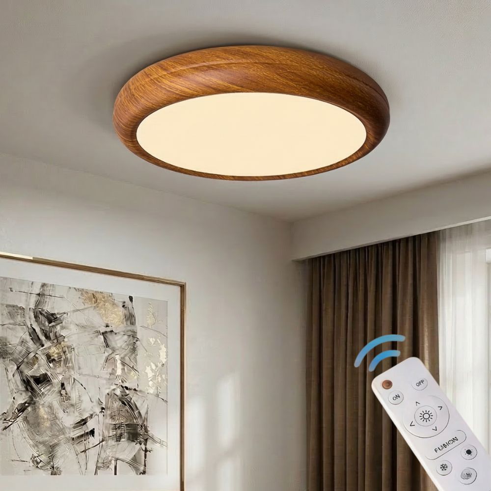 Lampa Sufitowa Drewniana Okrągła LED