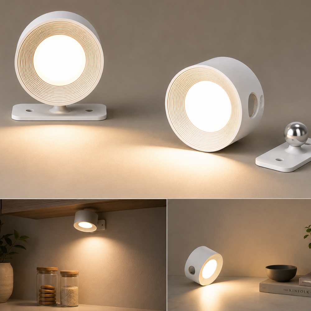 Magnetyczna kinkietowa lampa kulista z akumulatorem i uchwytem samoprzylepnym