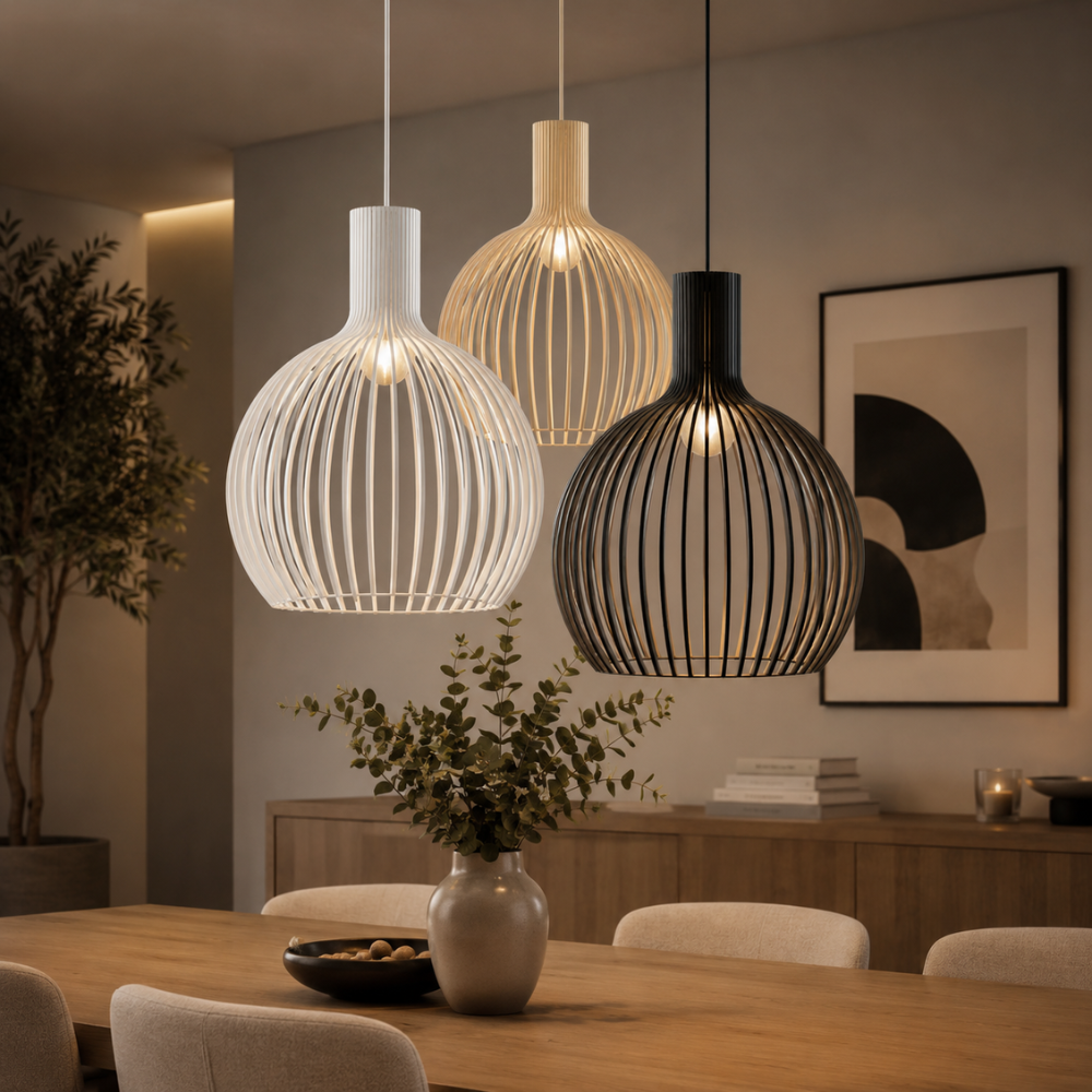 Elegancka drewniana lampa wisząca z listwami