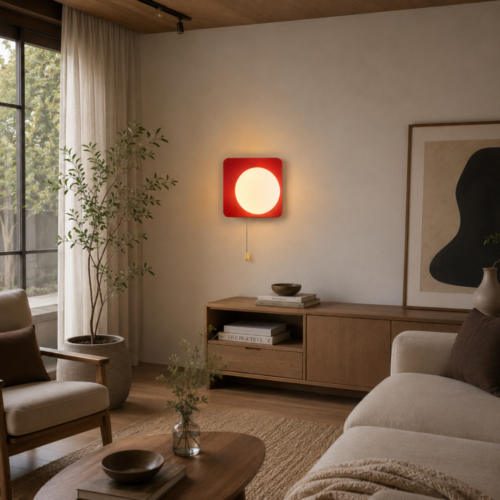 Nowoczesna minimalistyczna kinkietowa lampa kulista z przełącznikiem pociągowym