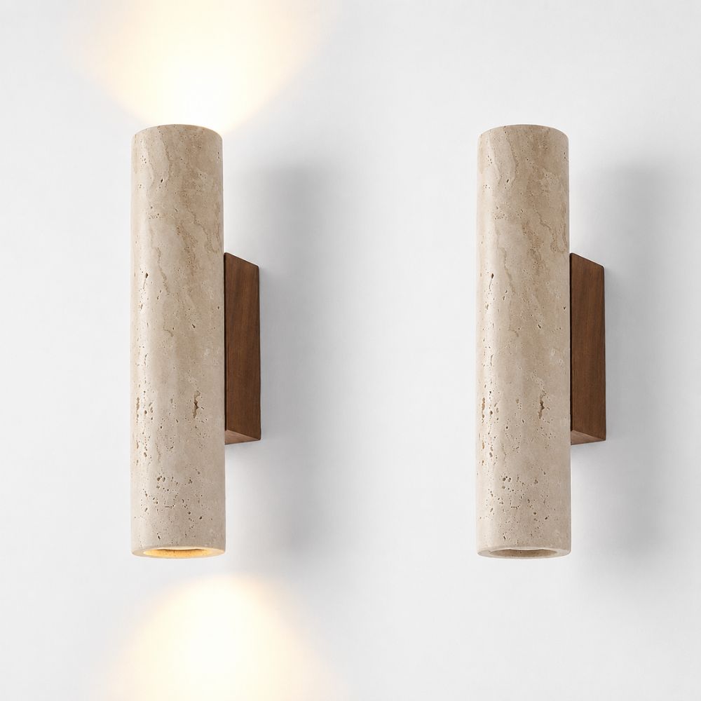 Kamienna cylindryczna lampa ścienna z podwójnym światłem