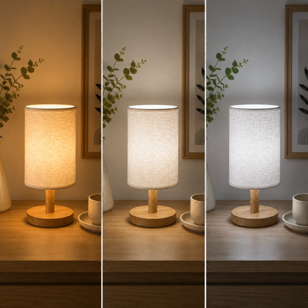 Nowoczesna minimalistyczna lampa stołowa z tkaniny