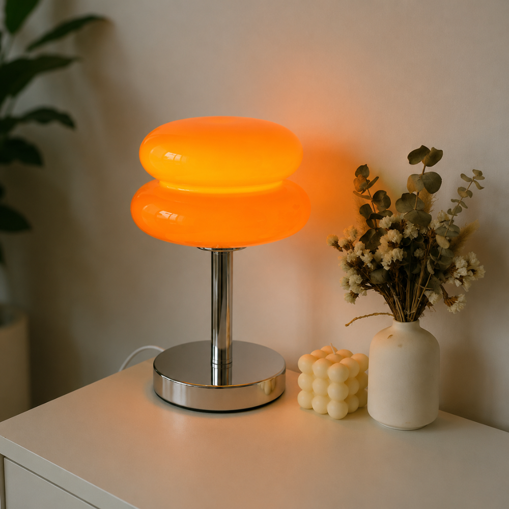 Szklana lampa stołowa Macaron – oświetlenie nastrojowe