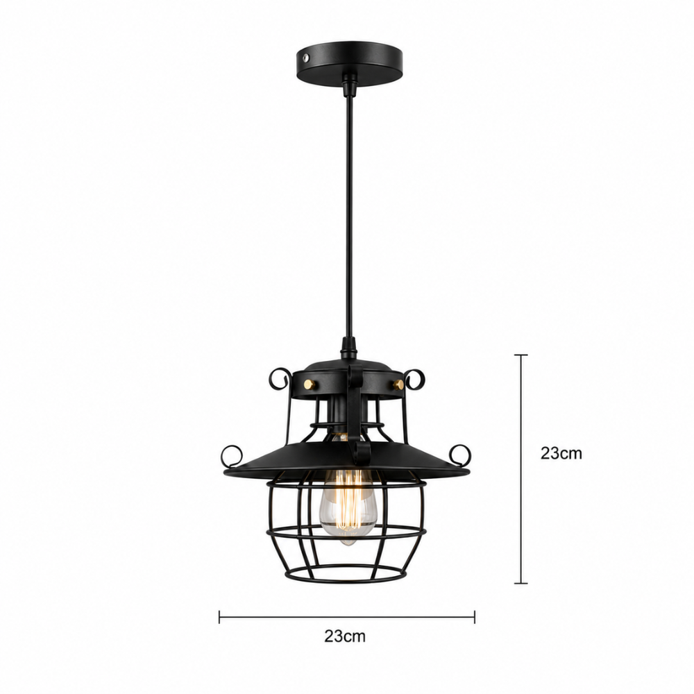 Przemysłowa lampa wisząca w stylu retro z otwartą ramą