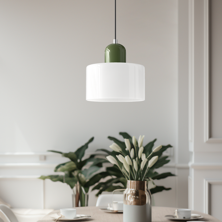 Lampa stołowa ze szklanego kolorowego klosza – geometryczny design