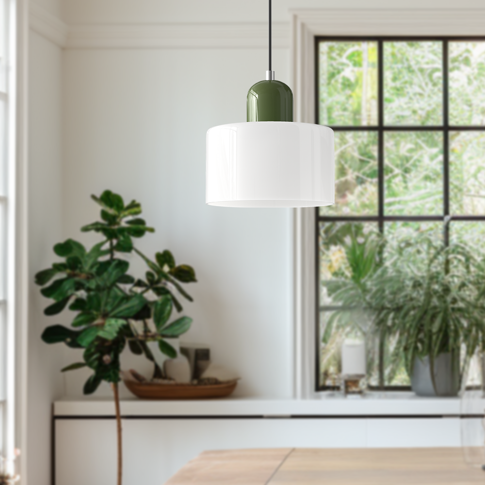 Lampa stołowa ze szklanego kolorowego klosza – geometryczny design