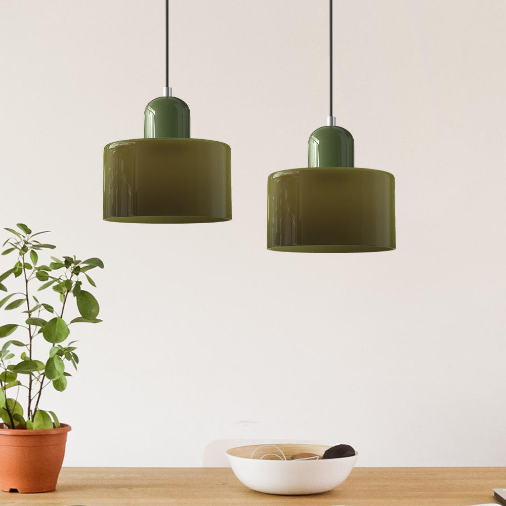 Lampa stołowa ze szklanego kolorowego klosza – geometryczny design