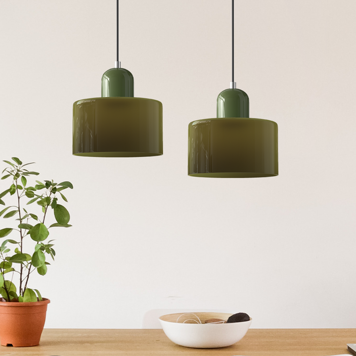 Lampa stołowa ze szklanego kolorowego klosza – geometryczny design