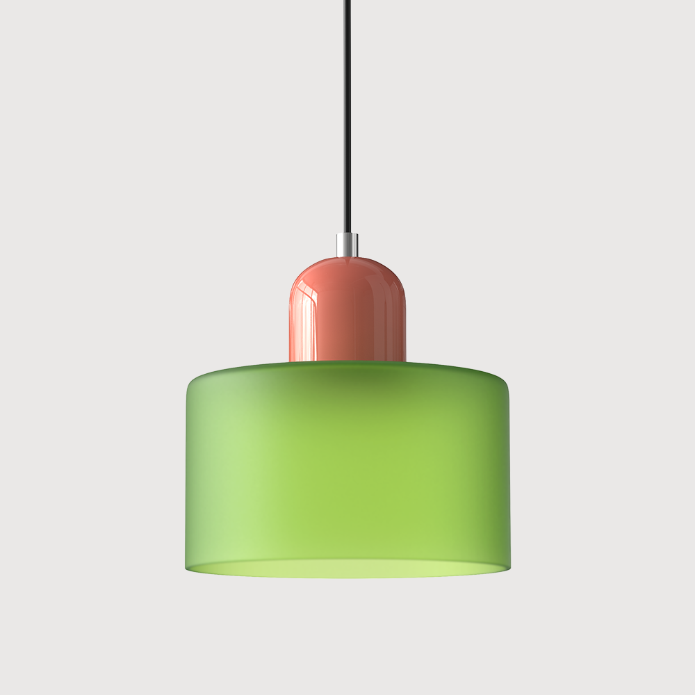 Lampa stołowa ze szklanego kolorowego klosza – geometryczny design