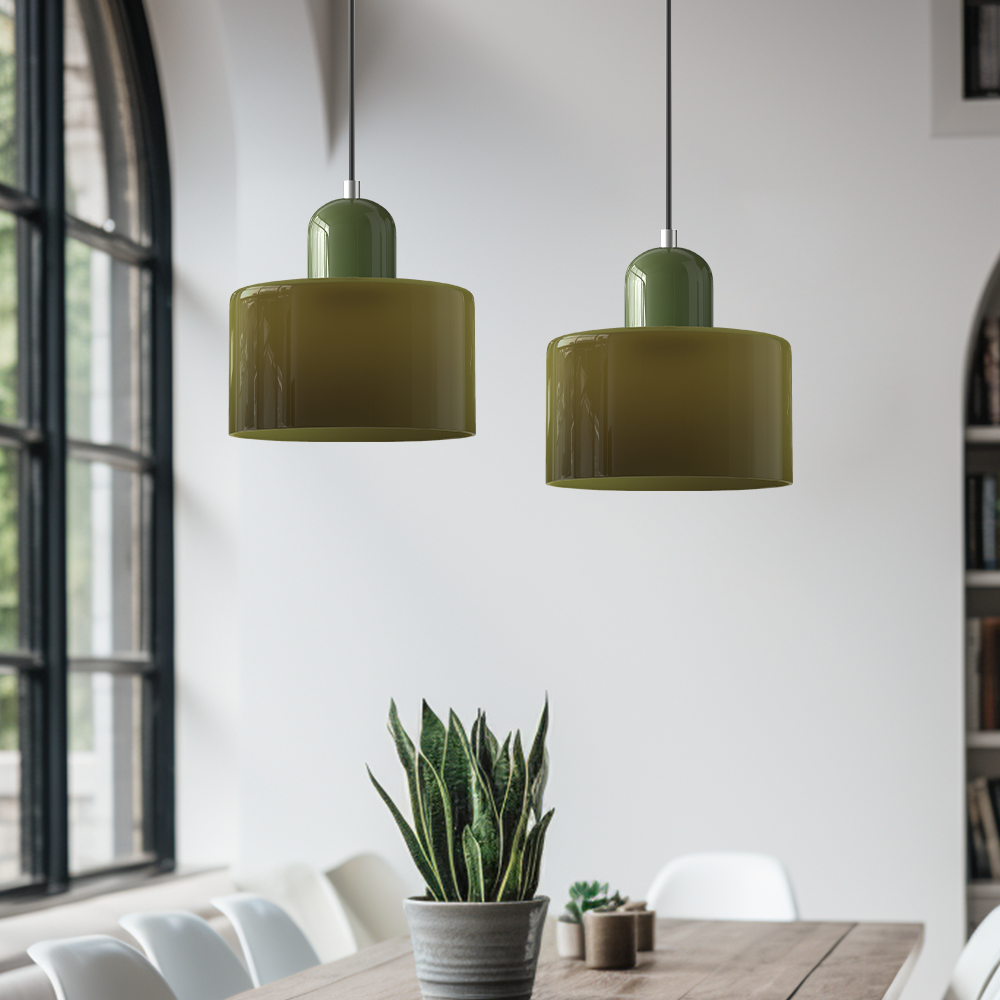 Lampa stołowa ze szklanego kolorowego klosza – geometryczny design