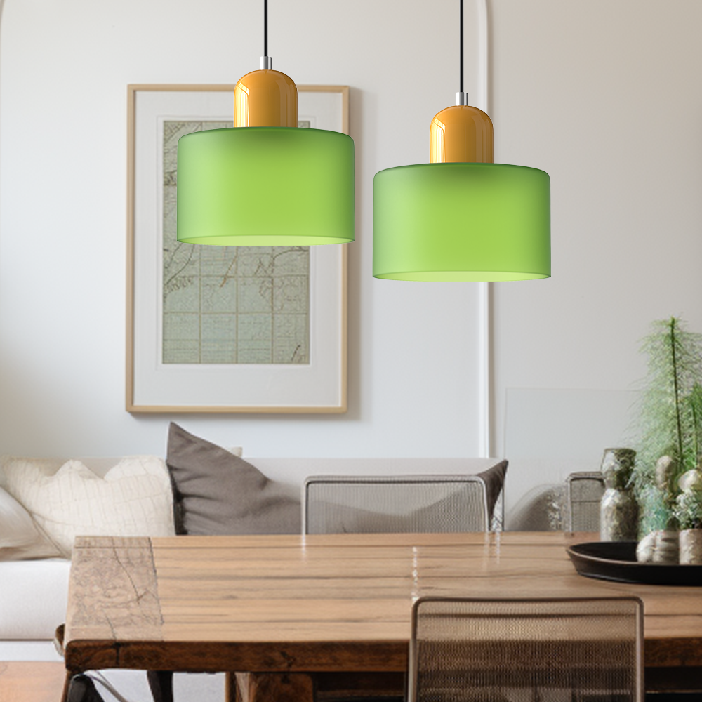 Lampa stołowa ze szklanego kolorowego klosza – geometryczny design