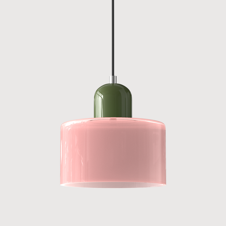 Lampa stołowa ze szklanego kolorowego klosza – geometryczny design