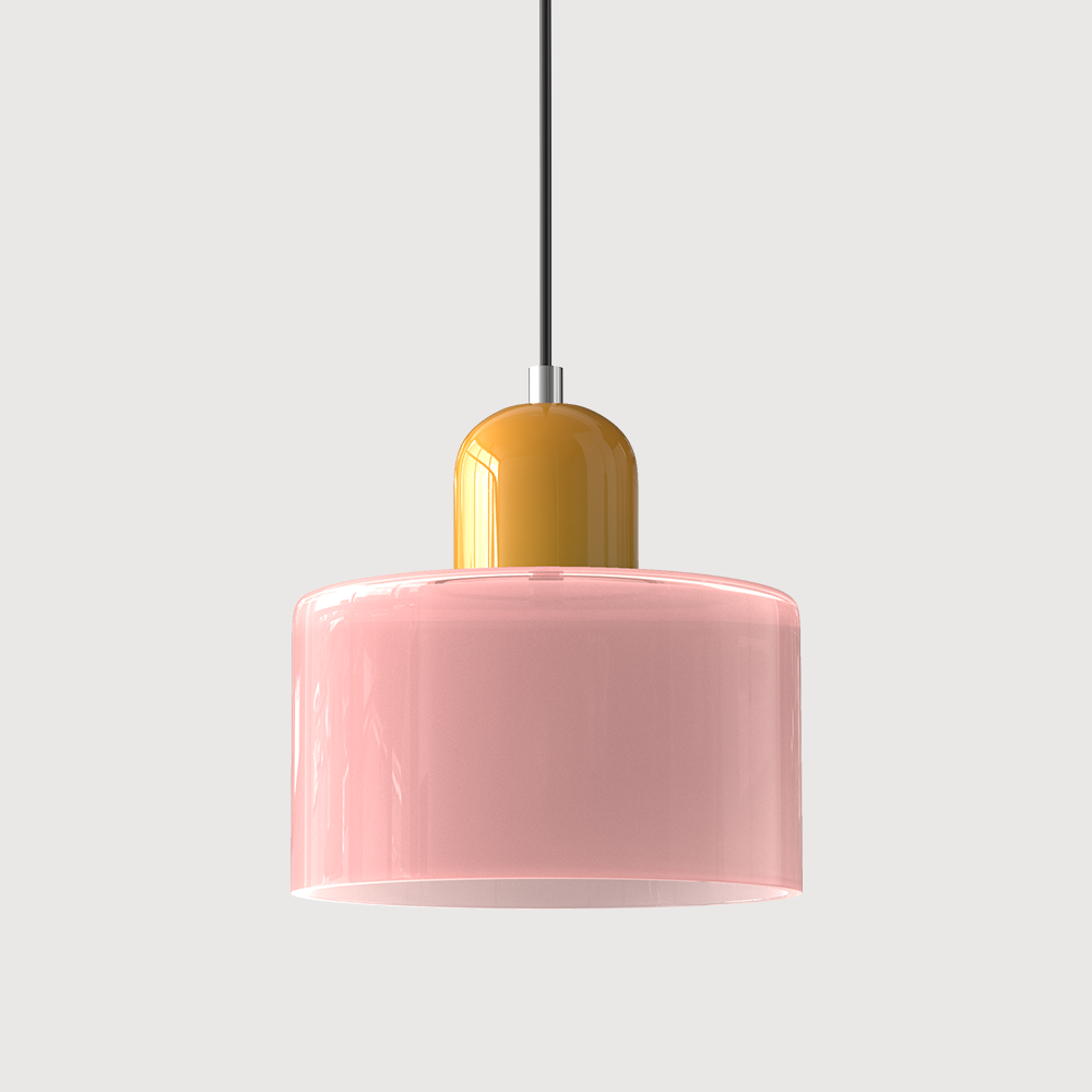 Lampa stołowa ze szklanego kolorowego klosza – geometryczny design