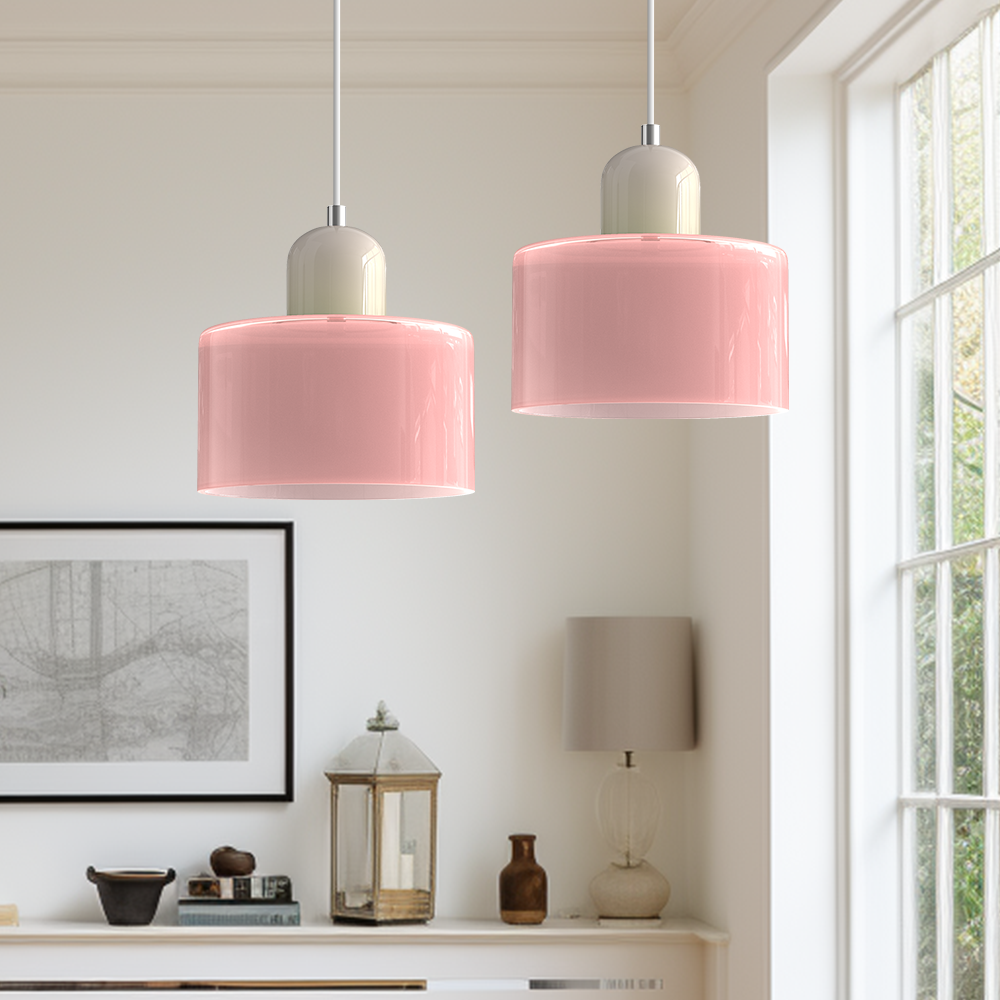 Lampa stołowa ze szklanego kolorowego klosza – geometryczny design