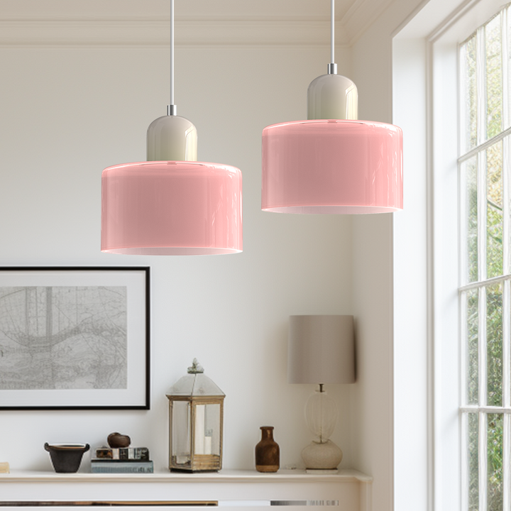 Lampa stołowa ze szklanego kolorowego klosza – geometryczny design