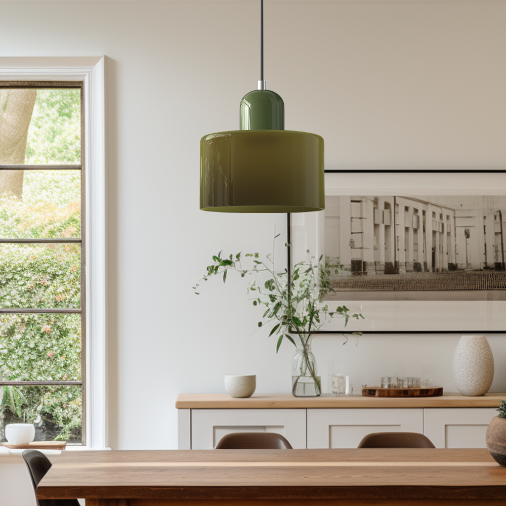 Lampa stołowa ze szklanego kolorowego klosza – geometryczny design