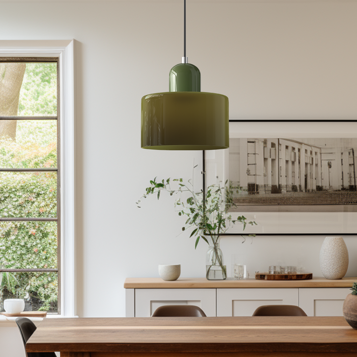 Lampa stołowa ze szklanego kolorowego klosza – geometryczny design