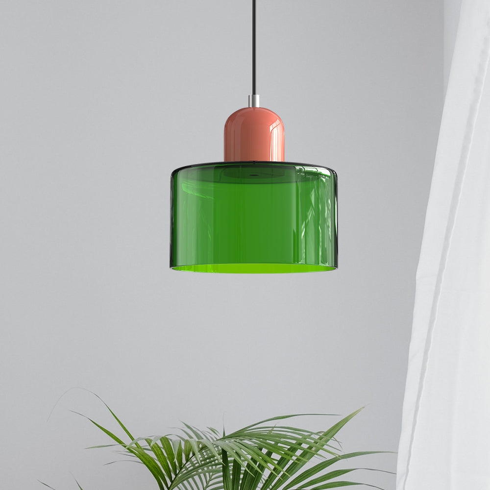 Lampa stołowa ze szklanego kolorowego klosza – geometryczny design