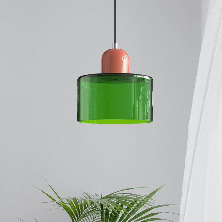 Lampa stołowa ze szklanego kolorowego klosza – geometryczny design