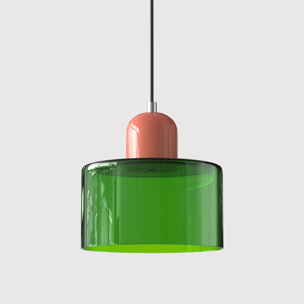 Lampa stołowa ze szklanego kolorowego klosza – geometryczny design