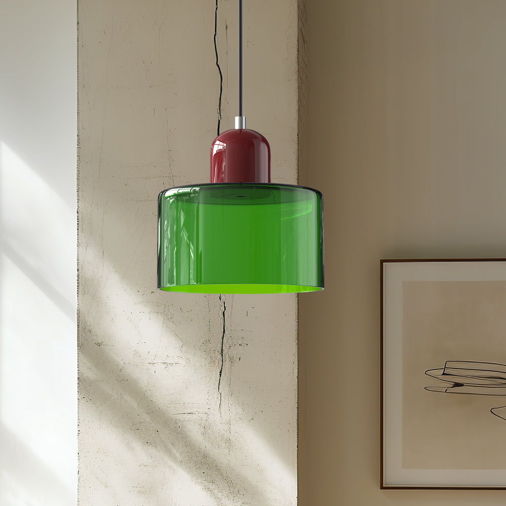 Lampa stołowa ze szklanego kolorowego klosza – geometryczny design