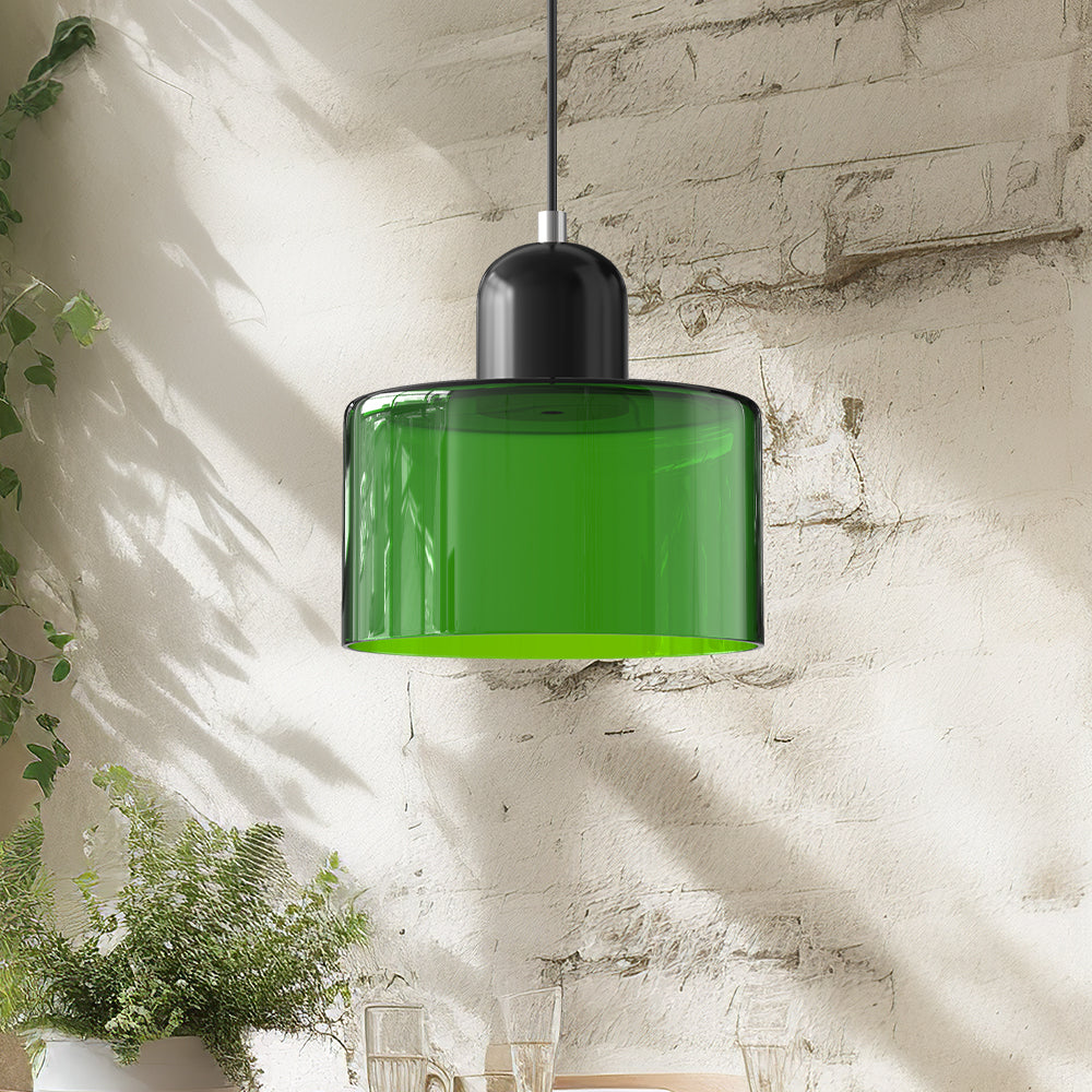 Lampa stołowa ze szklanego kolorowego klosza – geometryczny design