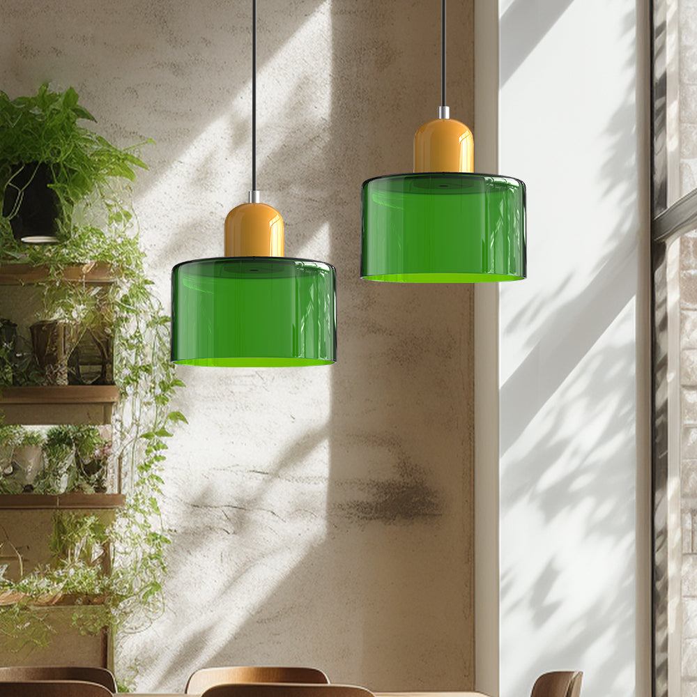 Lampa stołowa ze szklanego kolorowego klosza – geometryczny design