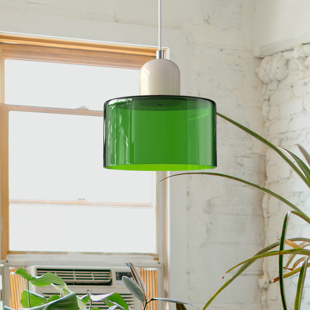 Lampa stołowa ze szklanego kolorowego klosza – geometryczny design