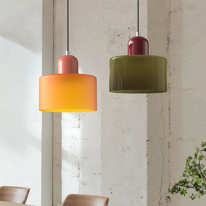 Lampa stołowa ze szklanego kolorowego klosza – geometryczny design