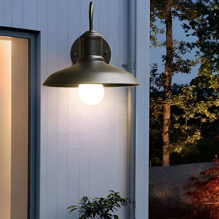 Nowoczesna lampa ścienna zewnętrzna w kształcie misy, styl industrialny