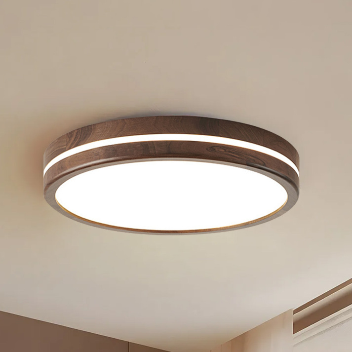 Okrągła drewniana lampa sufitowa natynkowa