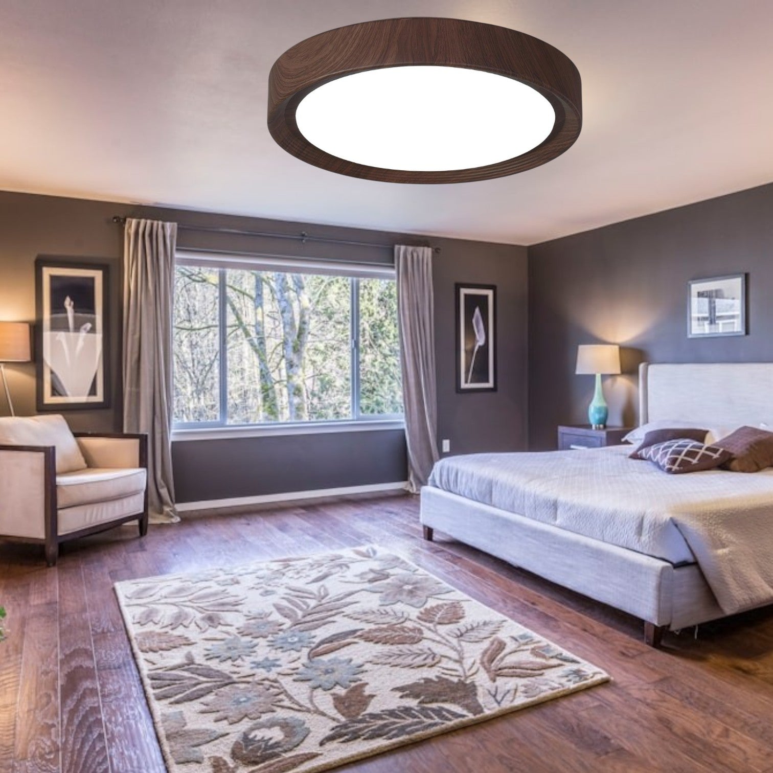 Lampa Sufitowa Drewniana Okrągła LED